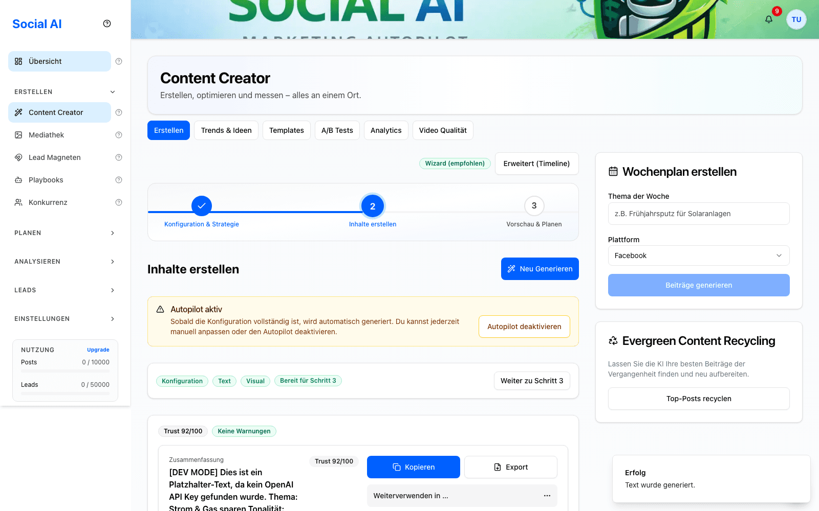 Social AI Content Creator mit Editor und Mediapipeline