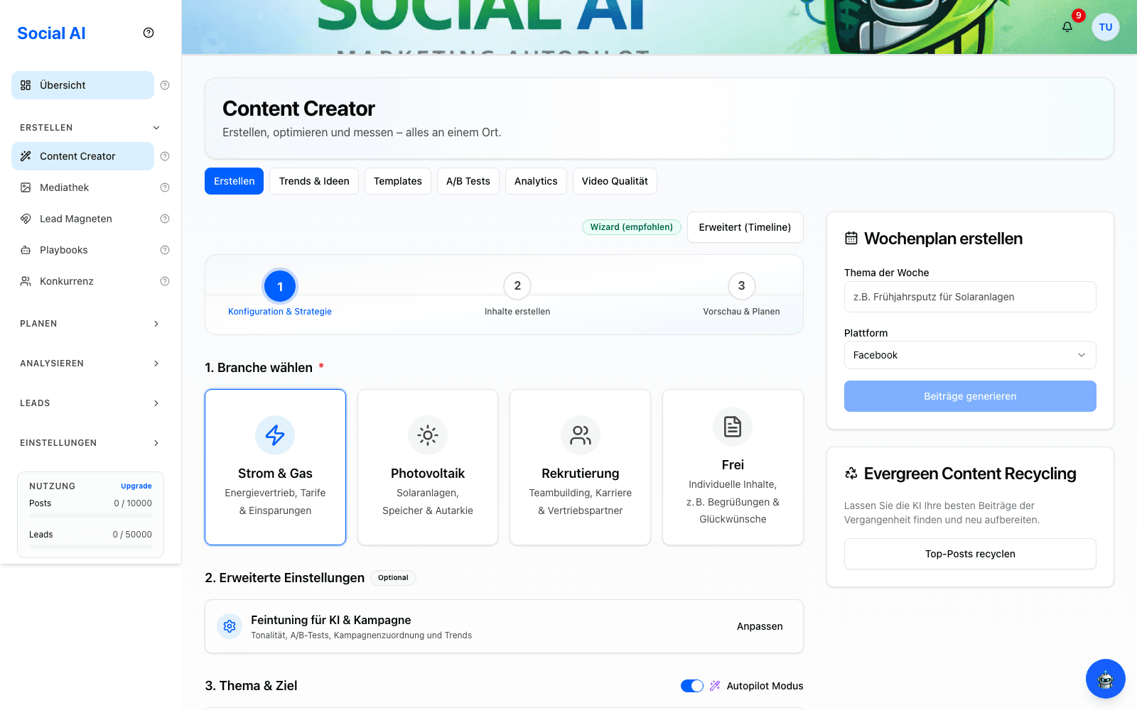 Social AI Content Creator Einstieg