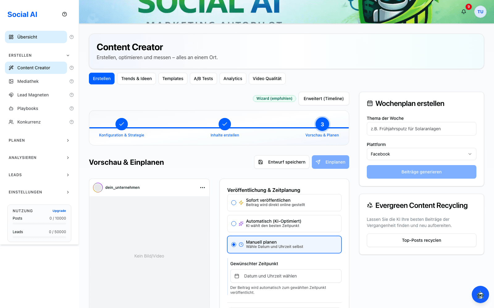 Social AI Vorschau und Einplanung
